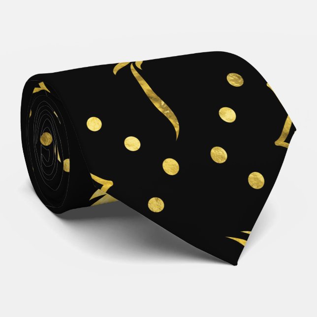 Gold Phoenix and lotus symbol pattern on black Tie (Rolled)