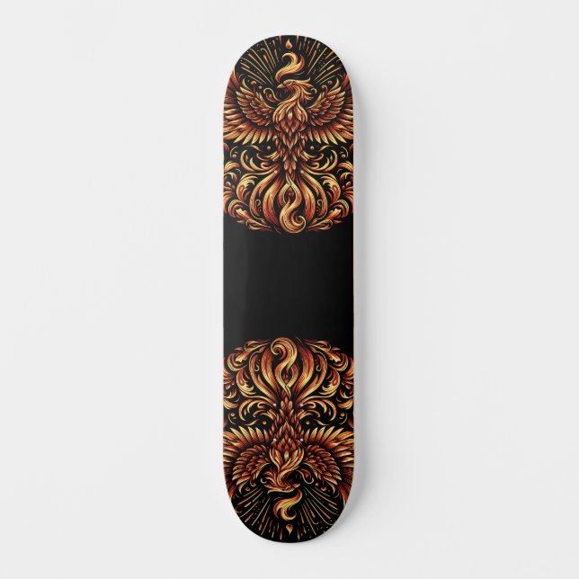 Gold Phoenix on Black Skate Deck (Front)