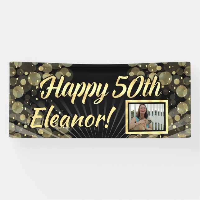 Gold Photo 50th Birthday Party Banner (Horizontal)
