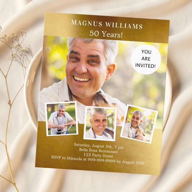 Gold photo collage birthday invitation (Creator Uploaded)
