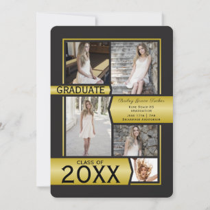 Gold Photo Collage Class of Any Year Graduation Announcement