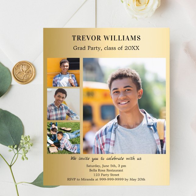 Gold photo collage Graduation Party invitation (Creator Uploaded)