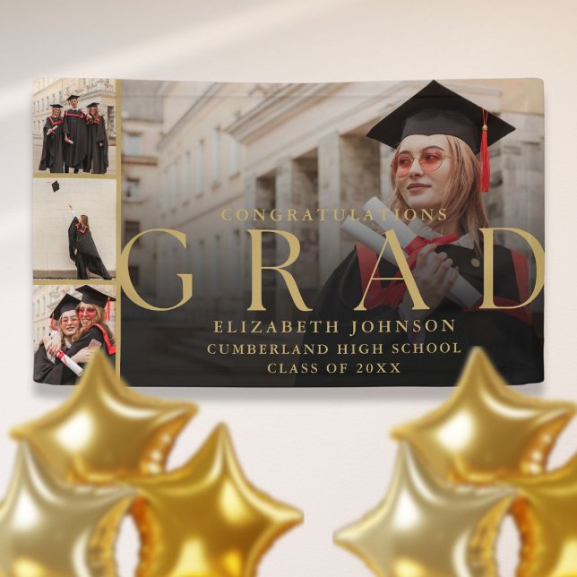 Gold Photo Collage Modern Graduation Party Banner (Gold Photo Collage Modern Graduation Party Banner)
