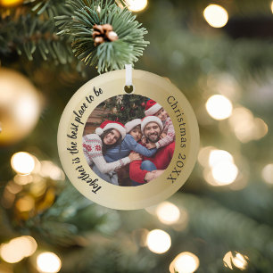 Gold photo family together quote Christmas Glass Tree Decoration