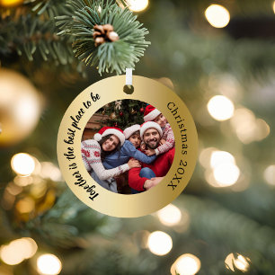 Gold photo family together quote Christmas Metal Tree Decoration