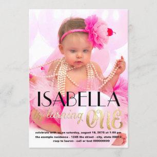 Gold Photo First Birthday Invitation