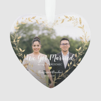 Gold Photo Heart Married During Pandemic Christmas Ornament