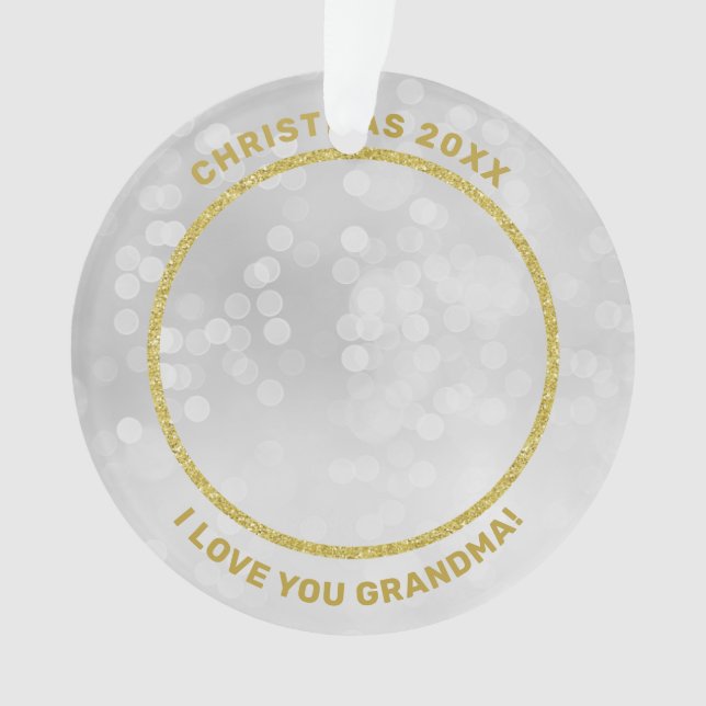 Gold Photo I Love You Grandma Acrylic Ornament (Front)