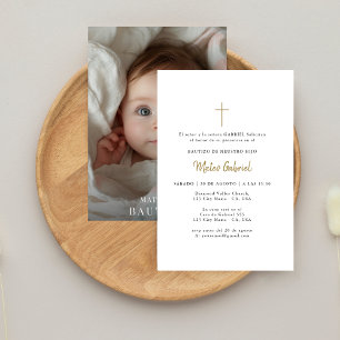 Gold Photo Mexican Baptism Invitation in Spanish