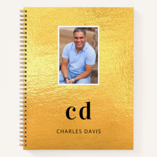 Gold photo monogram initials name notebook