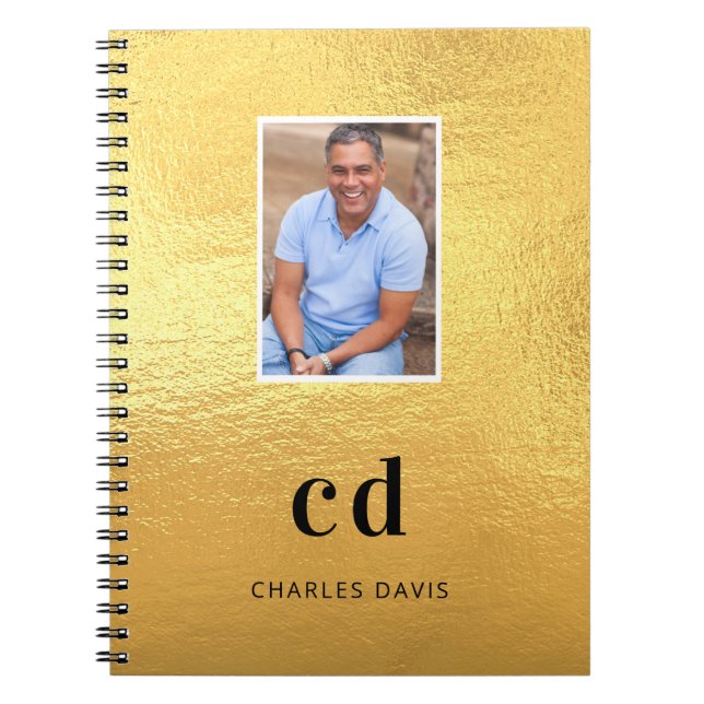 Gold photo monogram initials name notebook (Front)