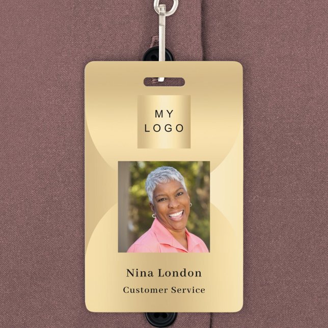 Gold photo name arch QR code business logo ID Badge (Creator Uploaded)