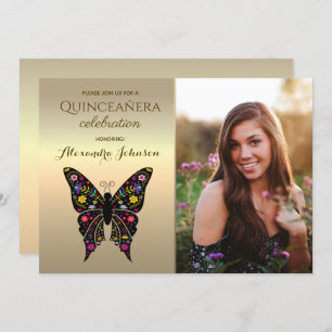 Gold Photo Quinceanera 15th Birthday Invitation