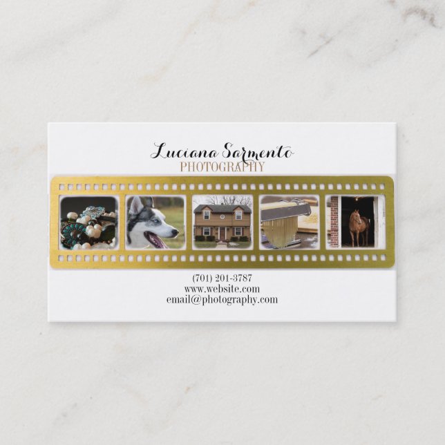 Gold Photography Camera Film Strip Business Card (Front)