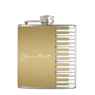 Gold Piano Keyboard Music Hip Flask