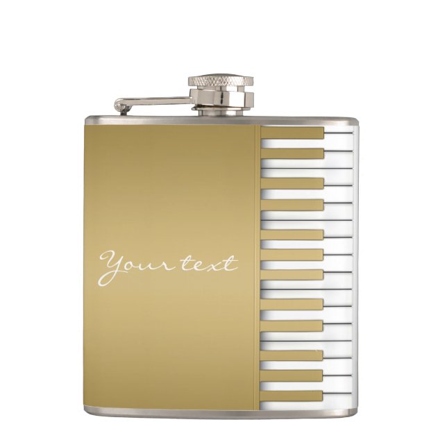 Gold Piano Keyboard Music Hip Flask (Front)