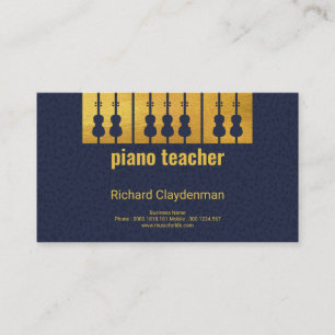 Gold Piano Keys Violin Black Key Silhouette Music Business Card