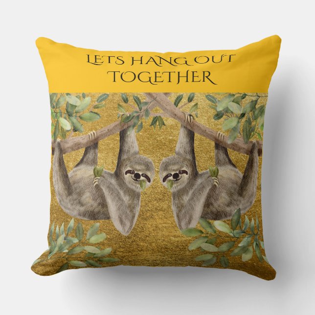 Gold Pillow - Sloth Design  (Front)