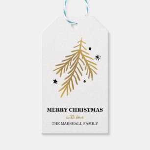 Gold pine and star doodle christmas gift tags
