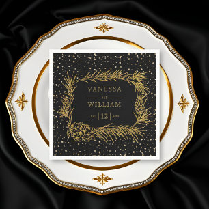 Gold pine frame with cone Christmas black wedding Napkin