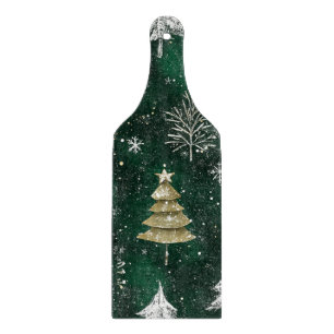 Gold Pine trees Silver Snowflakes Hunter Green Cutting Board