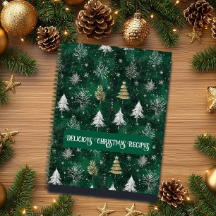 Gold Pine trees Silver Snowflakes Hunter Green Notebook