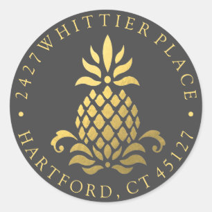 Gold Pineapple Address With Initials Classic Round Sticker
