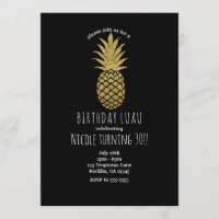 Gold Pineapple Black Modern Chic Tropical Party