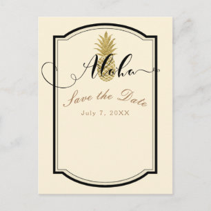 Gold Pineapple Cream Black Tropical Save the Date Announcement Postcard