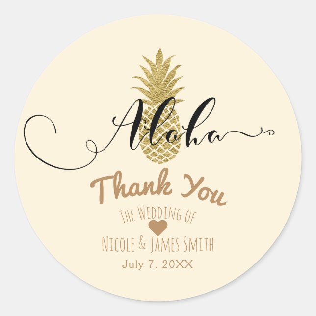 Gold Pineapple Cream Tropical Elegant Wedding Classic Round Sticker (Front)