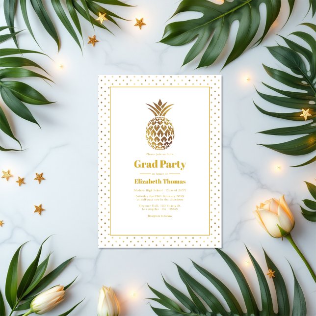 Gold Pineapple Graduation Party Invitation (Gold Pineapple Graduation Party Invitation)