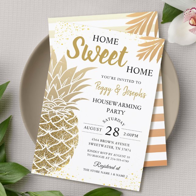 Gold Pineapple Home Sweet Home Housewarming Party Invitation (Creator Uploaded)