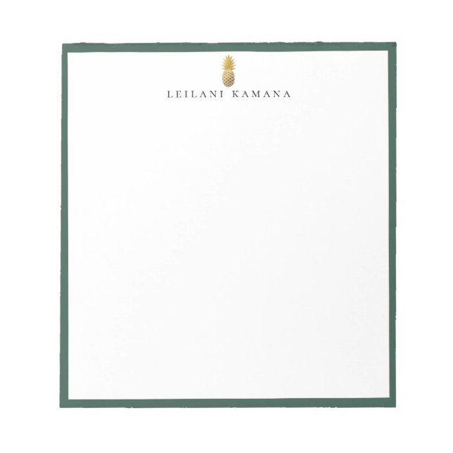 Gold Pineapple Logo Green Frame Notepad (Front)