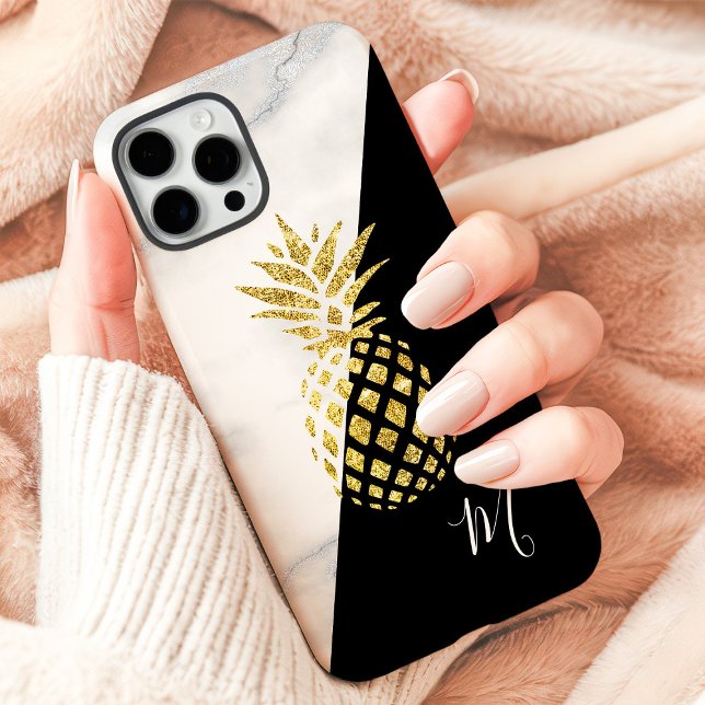 Gold Pineapple Marble Black Monogram Case-Mate iPhone Case (Creator Uploaded)