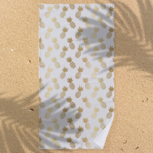 Gold Pineapple Pattern Beach Towel (Creator Uploaded)