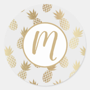 Gold Pineapple Pattern Classic Round Sticker