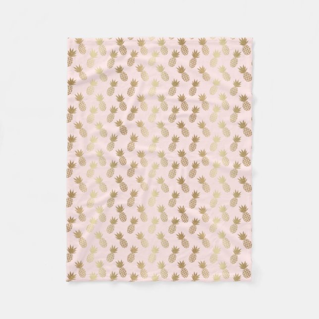 Gold Pineapple Pattern Fleece Blanket (Front)