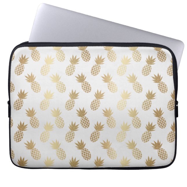 Gold Pineapple Pattern Laptop Sleeve (Front)
