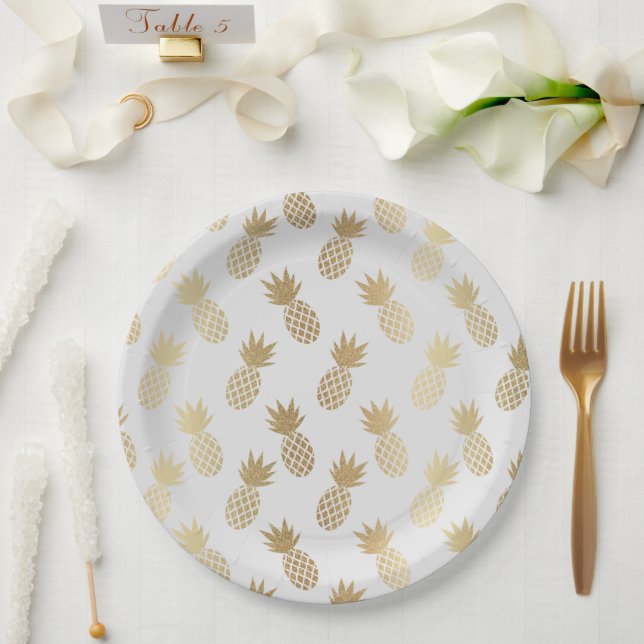 Gold Pineapple Pattern Paper Plate (Wedding)