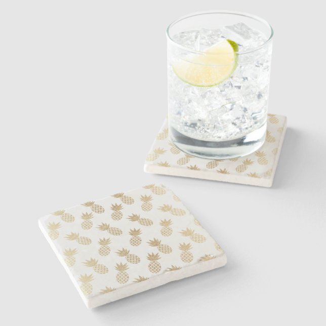 Gold Pineapple Pattern Stone Coaster (Side)