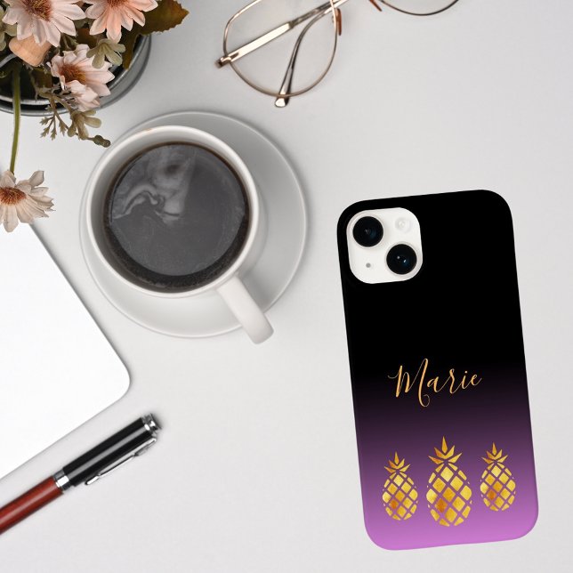 Gold pineapple purple pink black add a name Case-Mate iPhone case (Creator Uploaded)