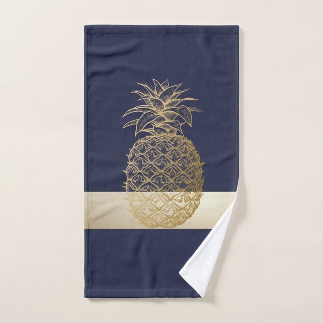Gold Pineapple,Stripe  -Personalised  Bath Towel Set (Hand Towel)