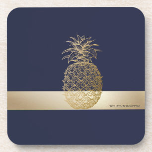 Gold Pineapple,Stripe -Personalised Coaster