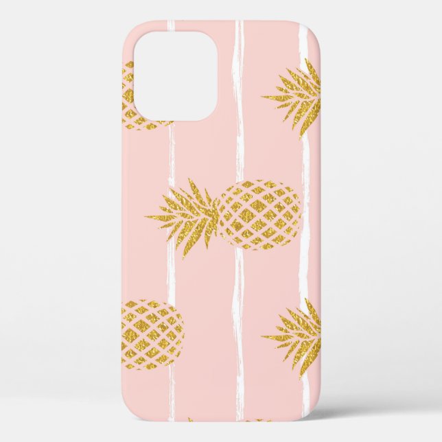Gold Pineapple, Striped Summer Background. Case-Mate iPhone Case (Back)