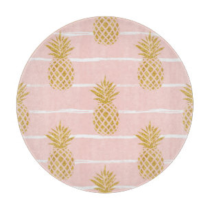Gold Pineapple, Striped Summer Background. Cutting Board