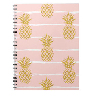 Gold Pineapple, Striped Summer Background. Notebook
