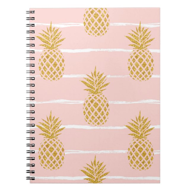 Gold Pineapple, Striped Summer Background. Notebook (Front)