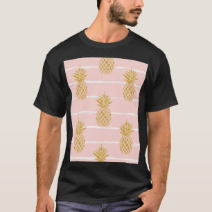 Gold Pineapple, Striped Summer Background. T-Shirt