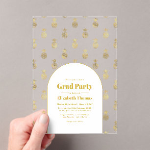 Gold Pineapple Transparent Graduation Party Acrylic Invitations