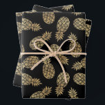 Gold Pineapples on Black Wrapping Paper Sheet<br><div class="desc">Three sheets of wrapping paper feature gold pineapples on a black background (or any colour you choose). MORE colours in our store.</div>